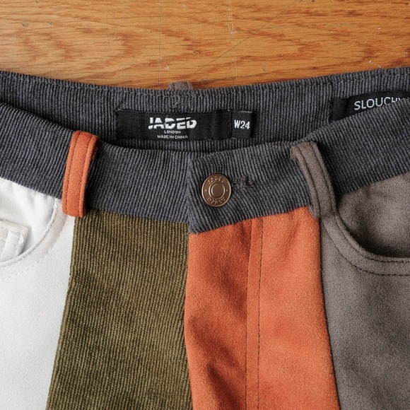 Jaded London Women's Mixed Patchwork Corduroy Trousers High Waisted Size 24 - Picture 4 of 11